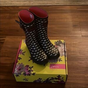 Joules Women's Black and White Rain Boots